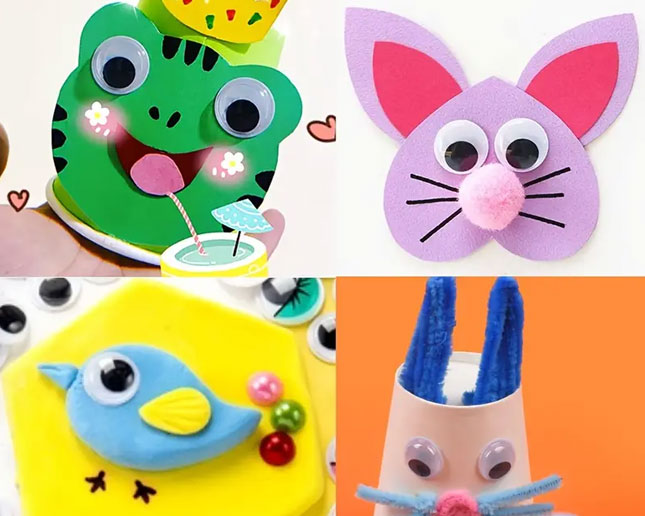 Ojos móviles redondos APLI con surtido de medidas para manualidades escolares Animales creativos infantiles decorada con ojos móviles APLI de diferentes tamaños
