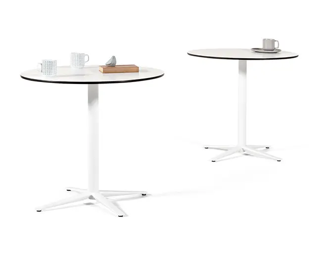 Mesa auxiliar Tabula TAR 20 Actiu blanca para cafeterías y reuniones informales Mesa Tabula TAR 20 redonda blanca en cafetería moderna