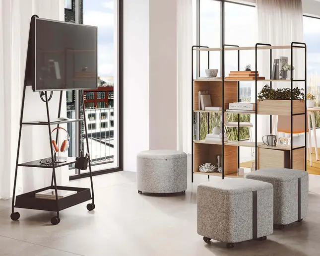 Estantería modular Tubbe Actiu negro y roble diseño atemporal Estantería modular Tubbe Actiu diseño negro y roble elegante para oficinas
