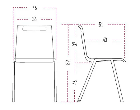 Medidas de la silla Mit de cuatro patas Medidas de la silla Mit de cuatro patas