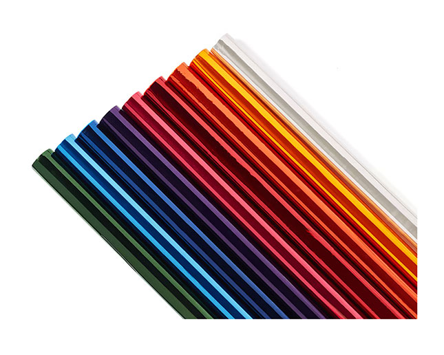 Surtido de rollos de papel celofán en siete colores diferentes