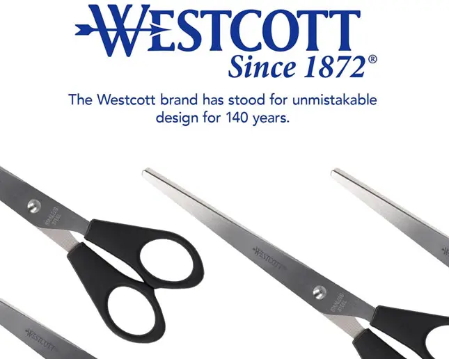 Tijeras profesionales con garantía Westcott y calidad reconocida Detalle de la marca Westcott en tijeras de oficina
