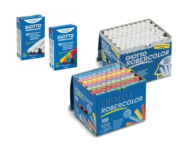 Tizas Robercolor antipolvo blancas y de colores en cajas de 10 y 100 unidades