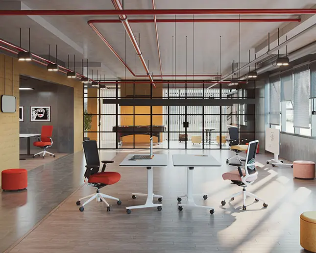 Mesa abatible Talent 300 Actiu en oficina moderna con sillas ergonómicas TNK 500