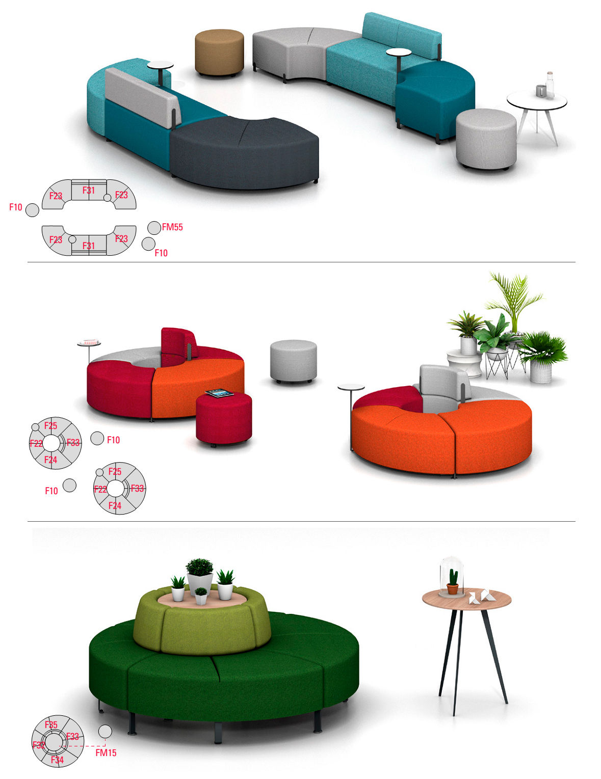 Configuraciones de sofás de descanso modulares Bend