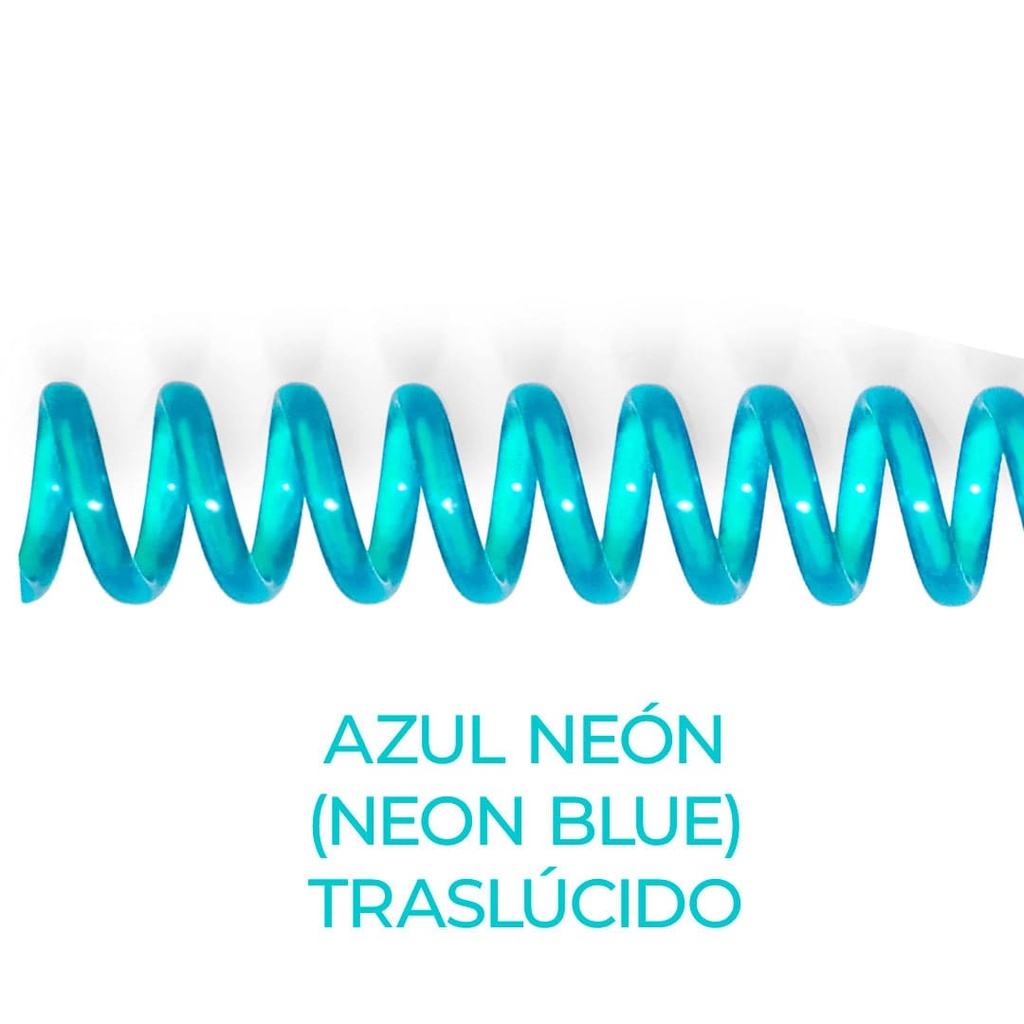 Espiral de encuadernación fabricado en plástico azul neón traslúcido de 12 mm. de diámetro