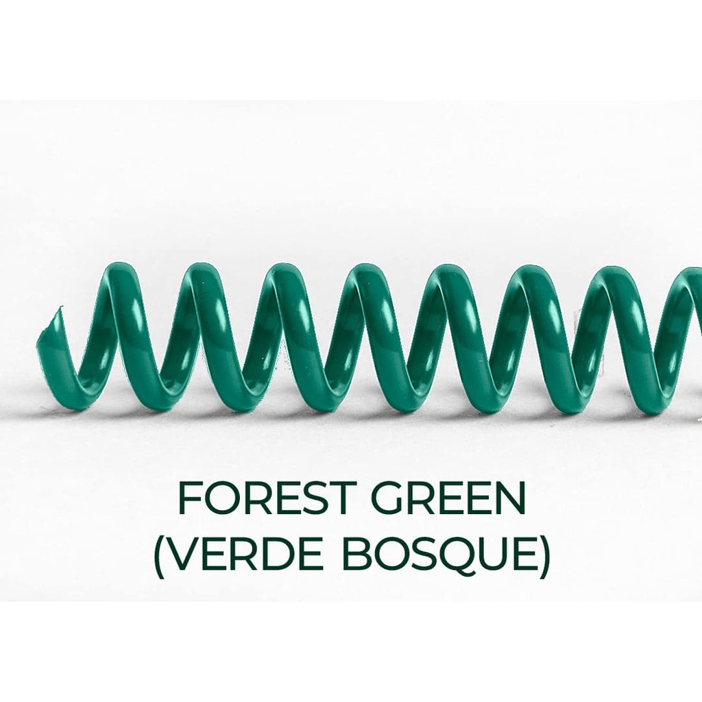 Espiral de encuadernación fabricado en plástico verde bosque forest de 16 mm. de diámetro