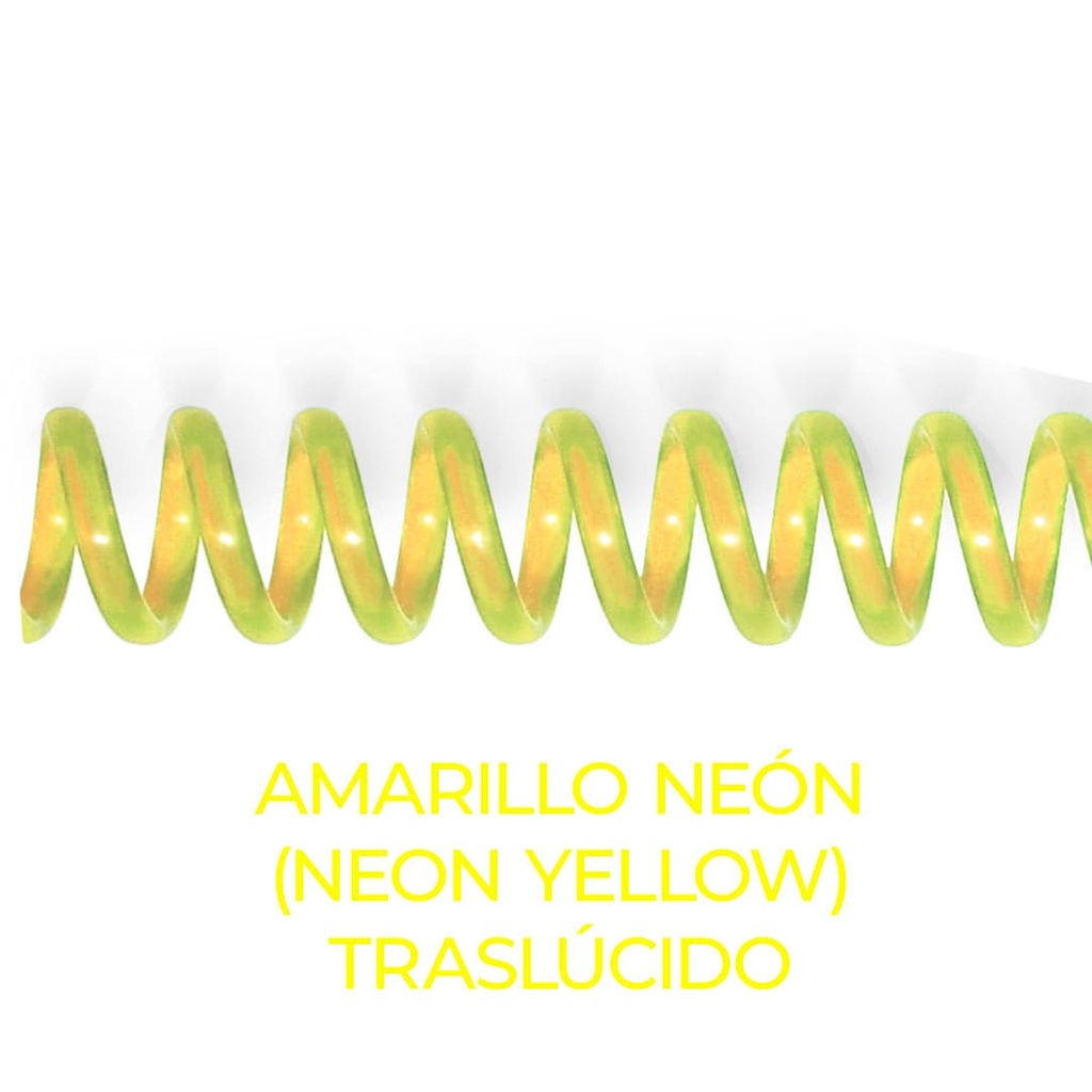 Espiral de encuadernación fabricado en plástico amarillo neón traslúcido de 20 mm. de diámetro