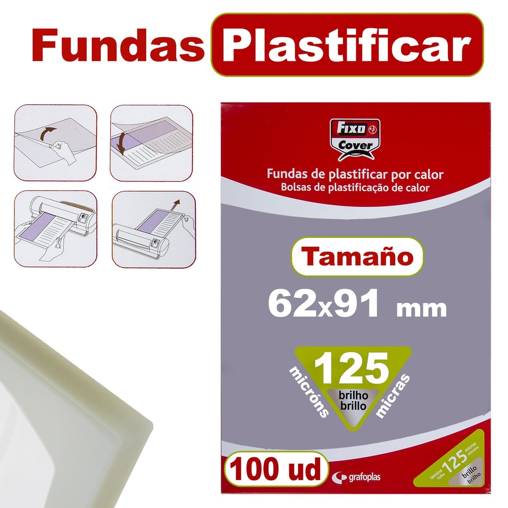 Caja de 100 fundas de plastificar de 62 x 91 mm de 125 micras