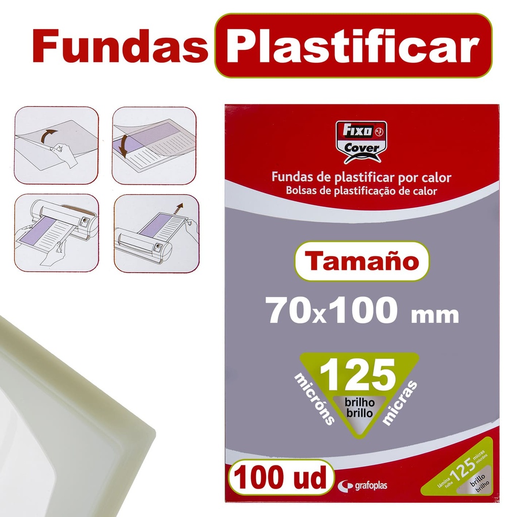 Caja de 100 fundas de plastificar de 70 x 110 mm de 125 micras