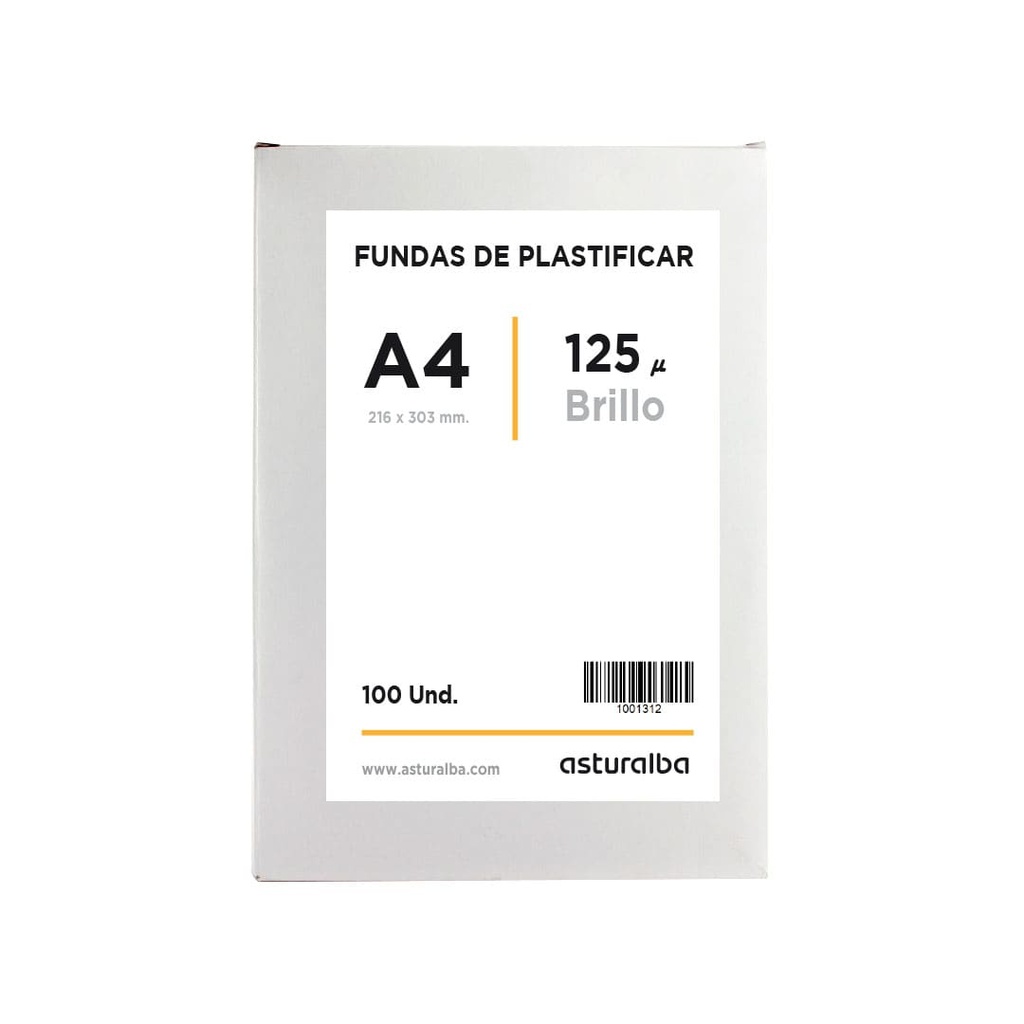 Caja de 100 fundas de plastificar DIN-A4 de 125 micras