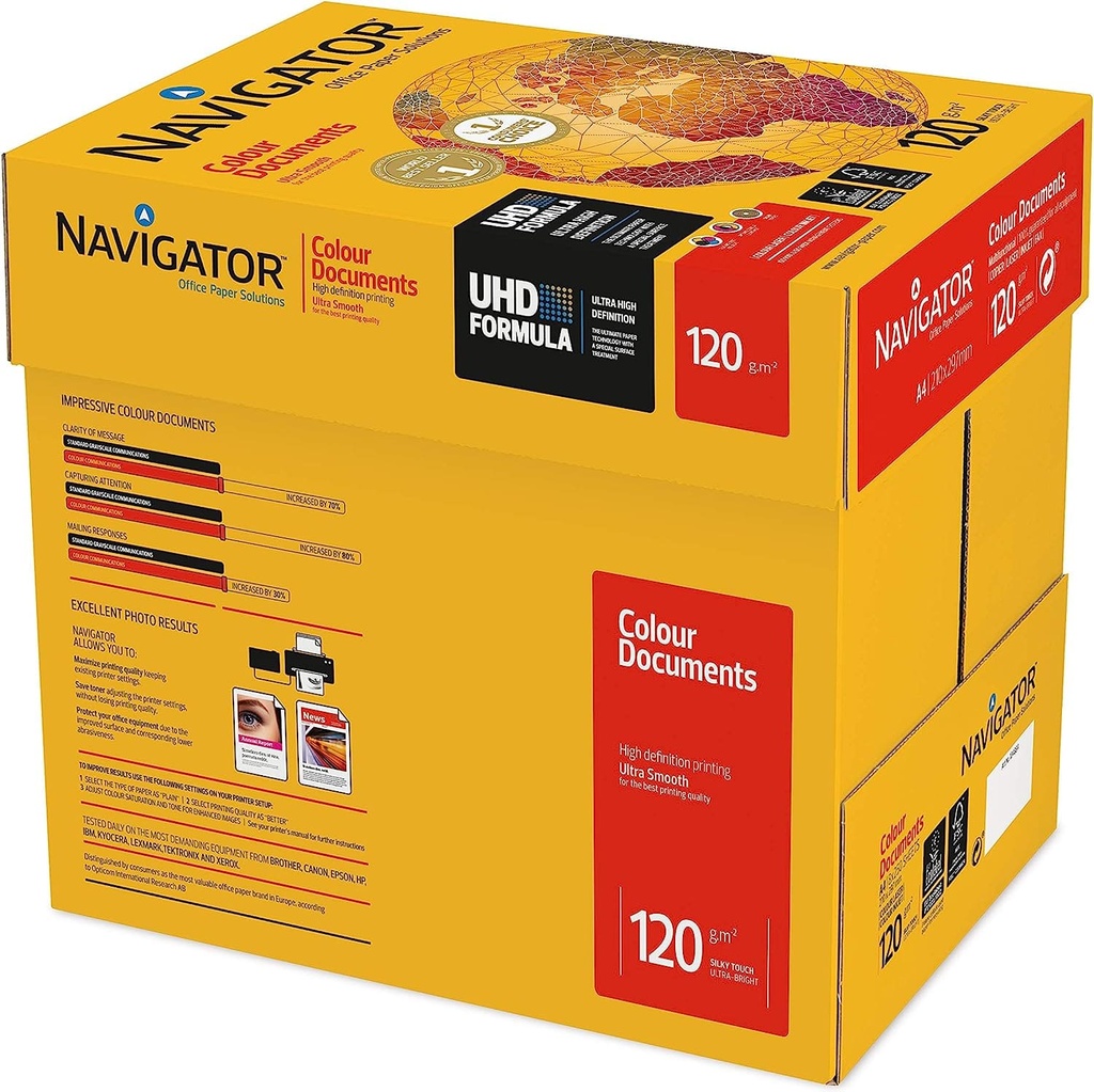 Caja con 8 paquetes de papel de 120 gramos Navigator Colour Documents