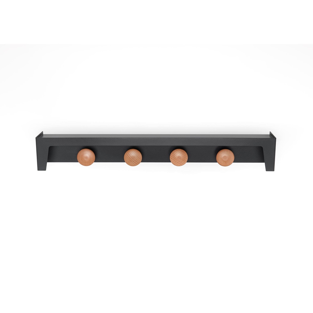 Perchero de pared de diseño con estante Bergamo en color negro con colgadores de haya