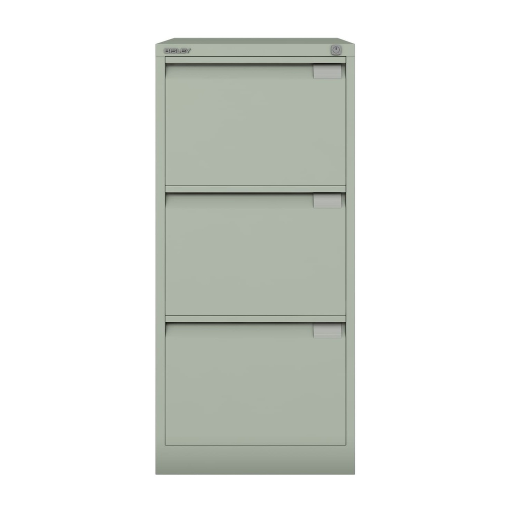 Archivador metálico Bisley BS Premium con tres cajones DIN-A4 para clasificar carpetas colgantes en color gris cemento
