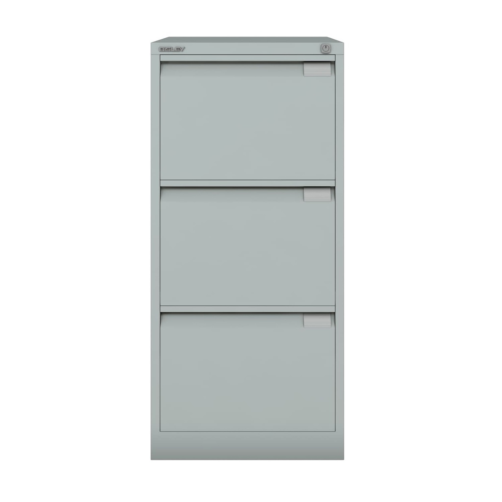 Archivador metálico Bisley BS Premium con tres cajones DIN-A4 para clasificar carpetas colgantes en color gris