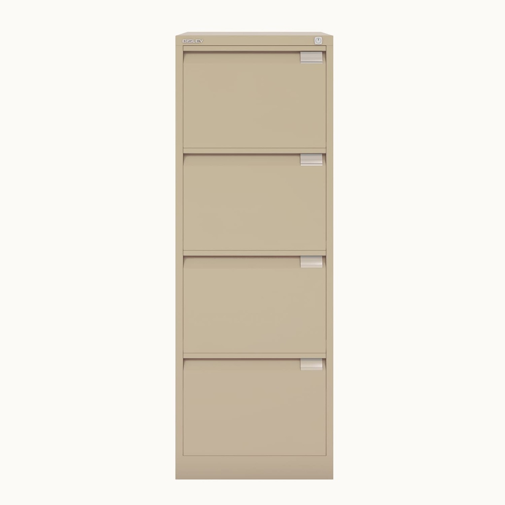 Archivador metálico Bisley BS Premium con cuatro cajones DIN-A4 para clasificar carpetas colgantes en color beige marfil