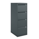 Archivador metálico Bisley BS Premium con cuatro cajones DIN-A4 para clasificar carpetas colgantes en color gris casi negro