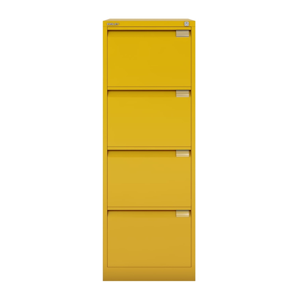 Archivador metálico Bisley BS Premium con cuatro cajones DIN-A4 para clasificar carpetas colgantes en color amarillo