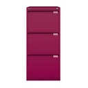 Archivador metálico Bisley BS Premium con tres cajones tamaño folio para clasificar carpetas colgantes en color rosa fucsia Berry