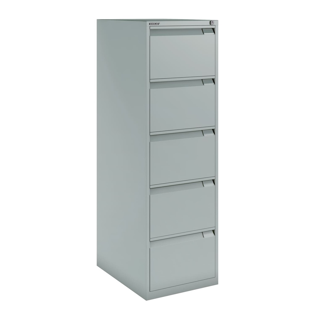 Archivador metálico Bisley BS Premium con cinco cajones tamaño folio para clasificar carpetas colgantes en color gris medio