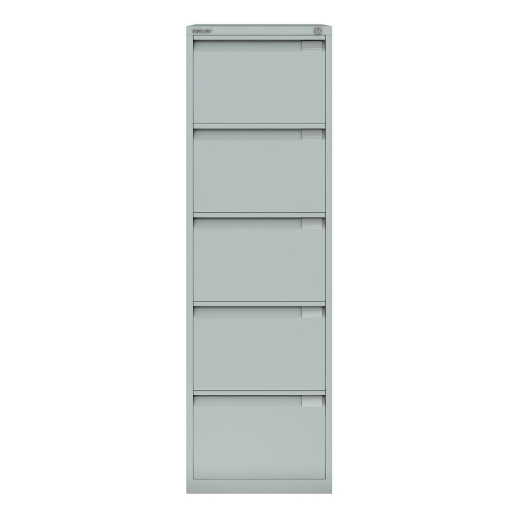 Archivador metálico Bisley BS Premium con cinco cajones tamaño folio para clasificar carpetas colgantes en color gris medio