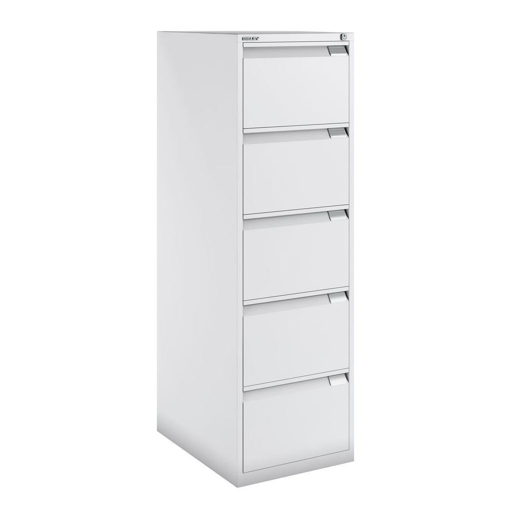 Archivador metálico Bisley BS Premium con cinco cajones tamaño folio para clasificar carpetas colgantes en color gris claro
