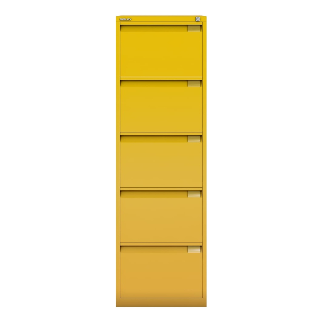 Archivador metálico Bisley BS Premium con cinco cajones tamaño folio para clasificar carpetas colgantes en color amarillo