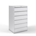 Archivador metálico Bisley con cuatro cajones dobles para clasificar carpetas colgantes DIN-A4 en cuatro filas pintado en color gris claro