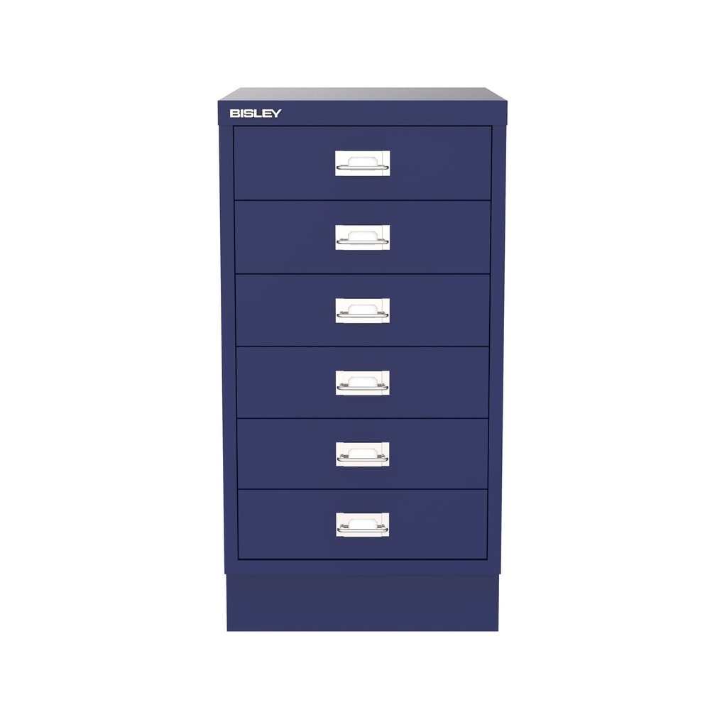 Vista frontal del fichero multicajones Bisley 112 en color azul oscuro Oxford