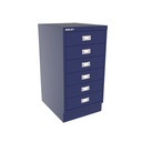 Vista en tres cuartos del fichero multicajones Bisley 112 en color azul oscuro Oxford