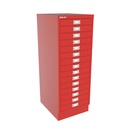 Vista en tres cuartos del fichero multicajones Bisley 118 en color rojo cardenal