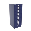 Vista en tres cuartos del fichero multicajones Bisley 118 en color azul oscuro Oxford