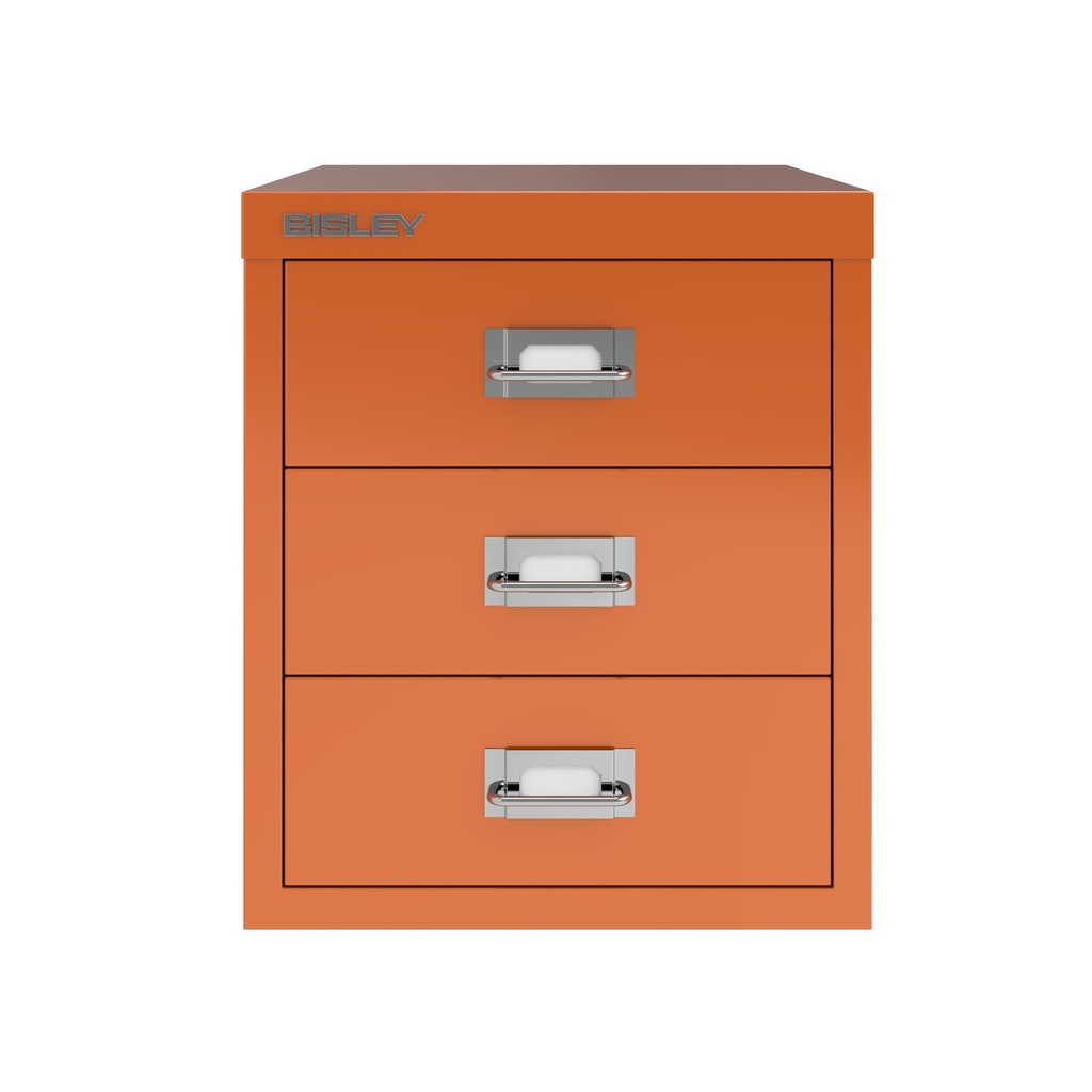 Vista frontal del fichero multicajones Bisley H123NL en color naranja