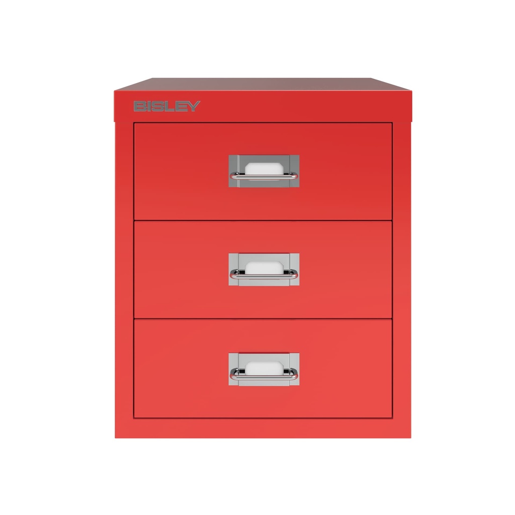 Vista frontal del fichero multicajones Bisley H123NL en color rojo cardenal