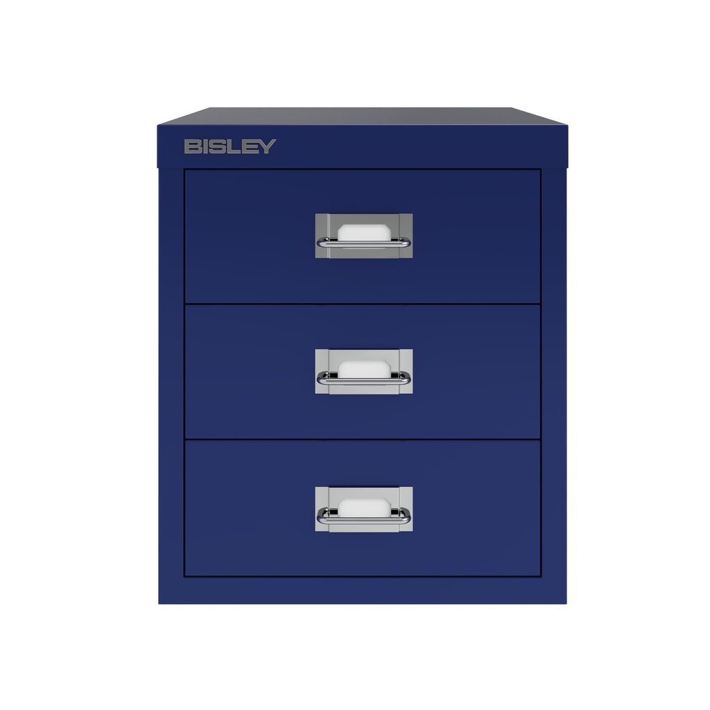 Vista frontal del fichero multicajones Bisley H123NL en color azul oscuro Oxford
