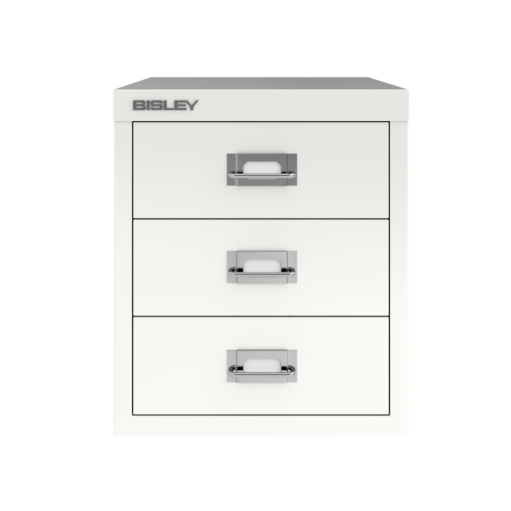 Vista frontal del fichero multicajones Bisley H123NL en color blanco tráfico