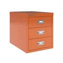 Vista en tres cuartos del fichero multicajones Bisley H123NL en color naranja