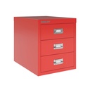 Vista en tres cuartos del fichero multicajones Bisley H123NL en color rojo cardenal