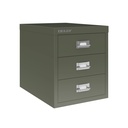Vista en tres cuartos del fichero multicajones Bisley H123NL en color verde aceituna