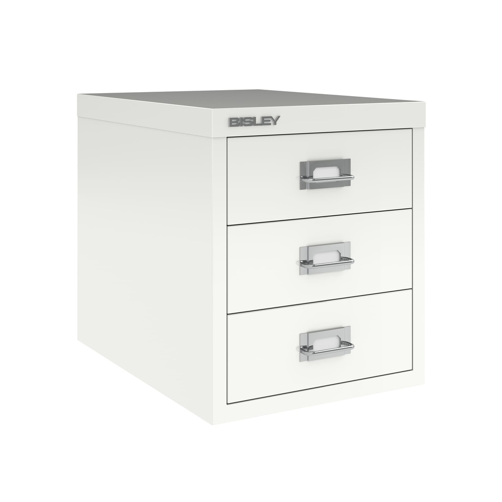 Vista en tres cuartos del fichero multicajones Bisley H123NL en color blanco tráfico
