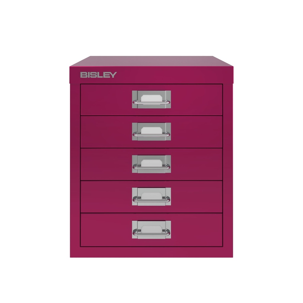 Vista frontal del fichero multicajones Bisley H125NL en color rosa Berry