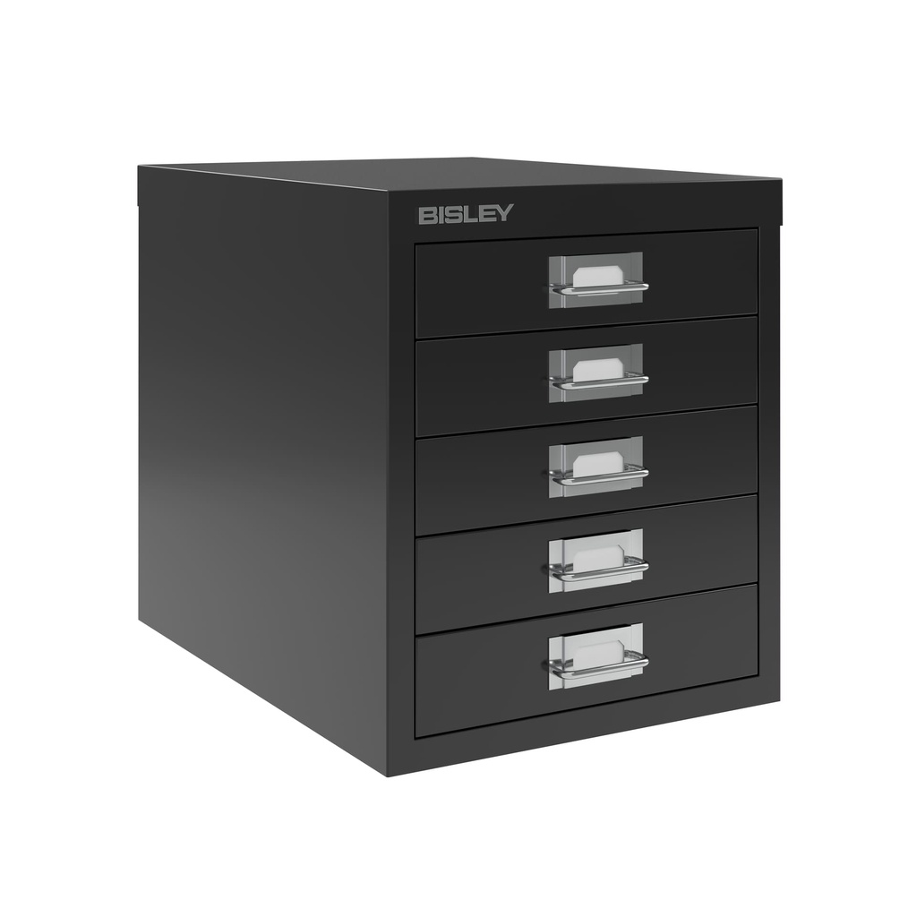 Vista en tres cuartos del fichero multicajones Bisley H125NL en color negro