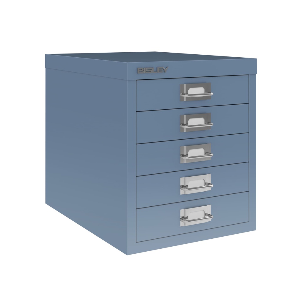 Vista en tres cuartos del fichero multicajones Bisley H125NL en color azul oscuro Oxford