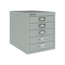 Vista en tres cuartos del fichero multicajones Bisley H125NL en color gris plata metalizado
