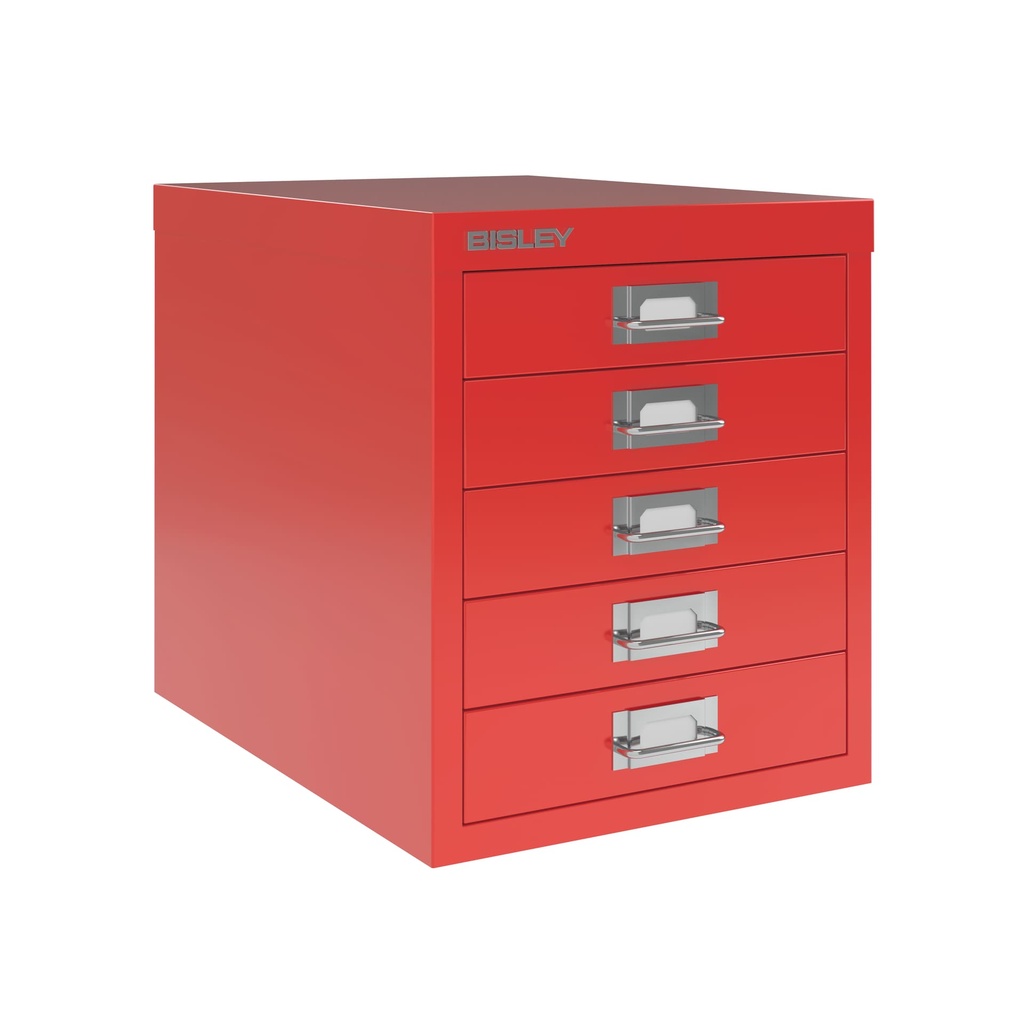 Vista en tres cuartos del fichero multicajones Bisley H125NL en color rojo cardenal