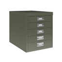 Vista en tres cuartos del fichero multicajones Bisley H125NL en color verde aceituna