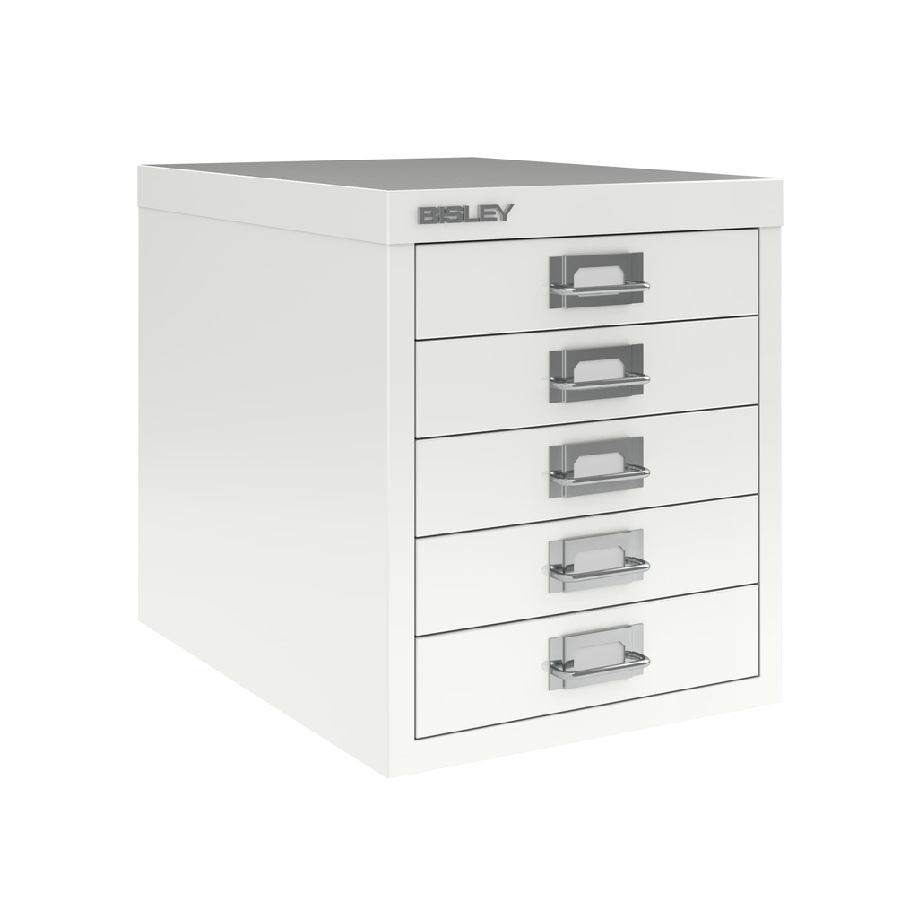 Vista en tres cuartos del fichero multicajones Bisley H125NL en color blanco tráfico