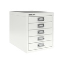 Vista en tres cuartos del fichero multicajones Bisley H125NL en color blanco tráfico