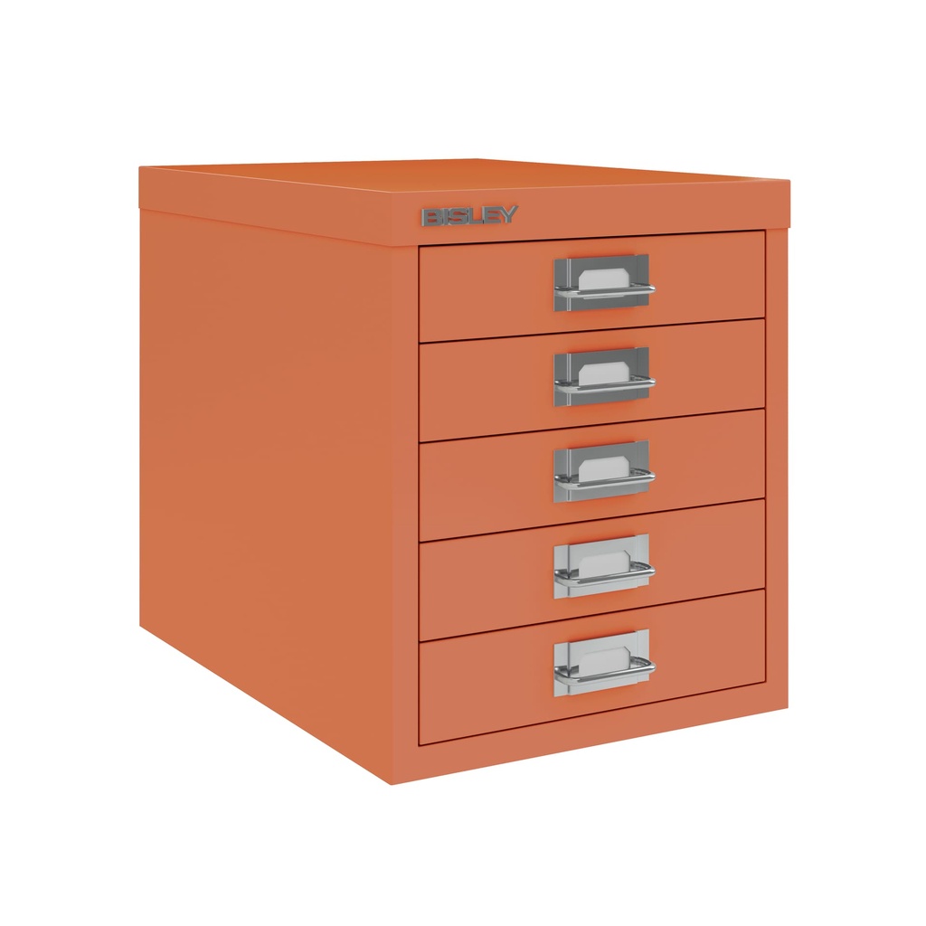 Vista en tres cuartos del fichero multicajones Bisley H125NL en color coral