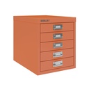 Vista en tres cuartos del fichero multicajones Bisley H125NL en color coral